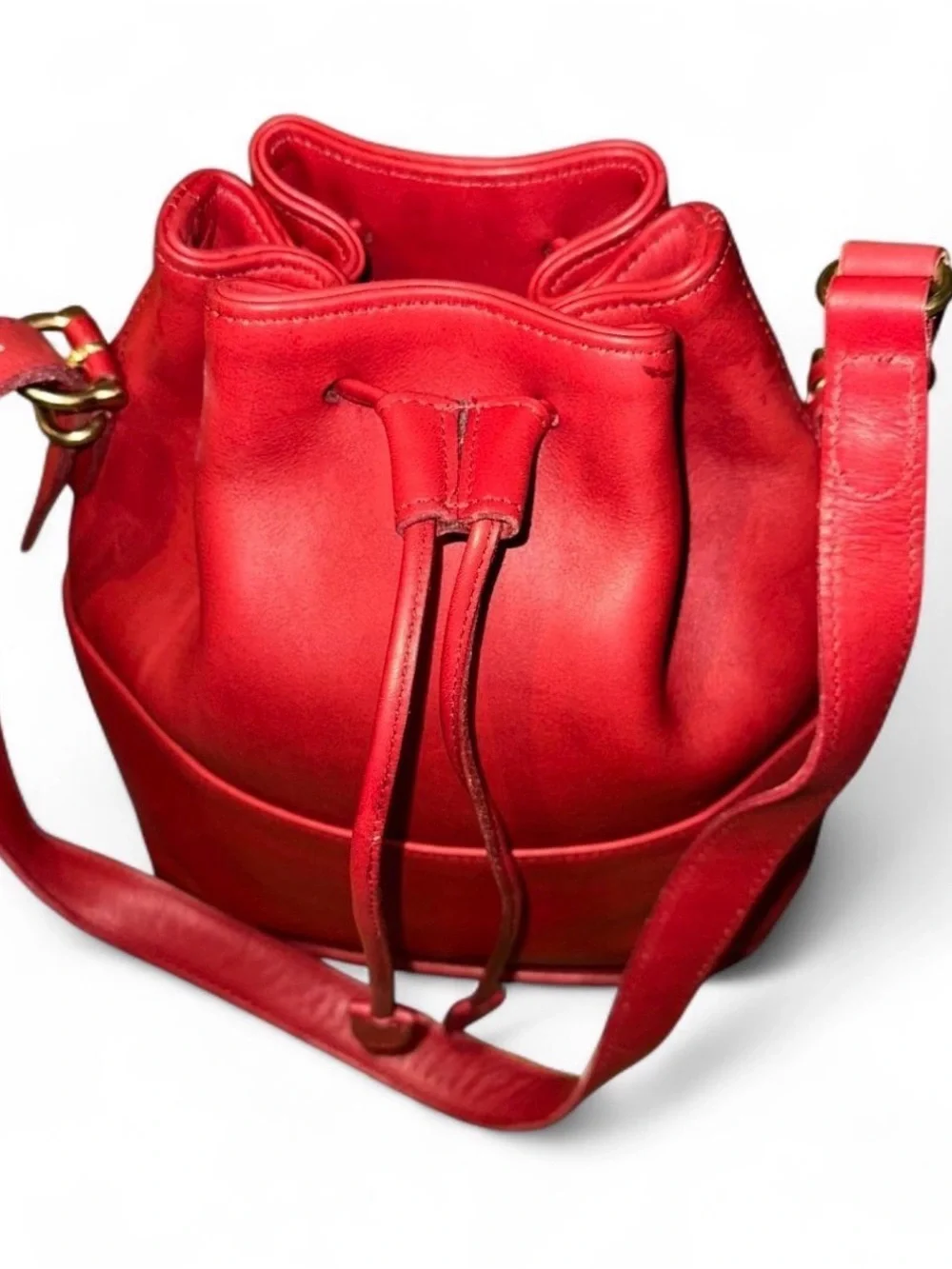Coach 4151 Vintage Thompson Drawstring Bucket Bag Leather Red